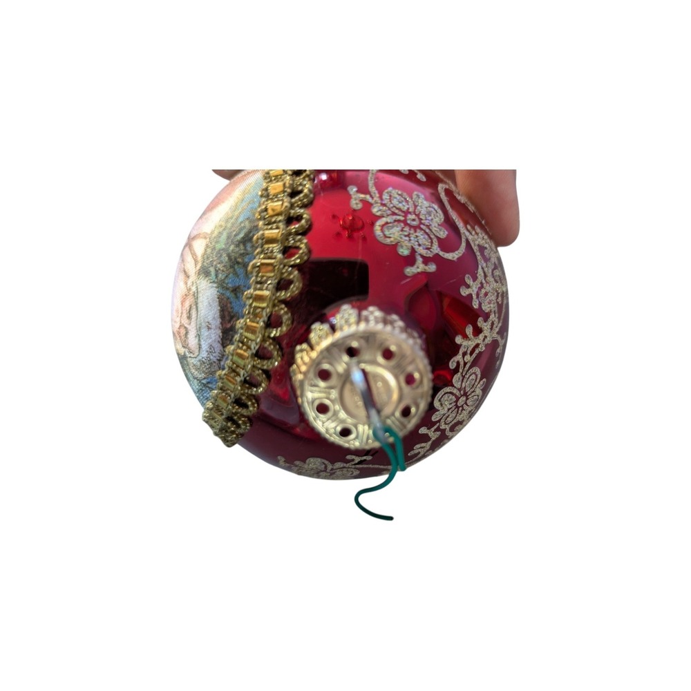 Vintage 1993 Krebs Glas Lauscha Red Glass Santa Christmas Ornament Gold Trim 3" - Picture 5 of 6